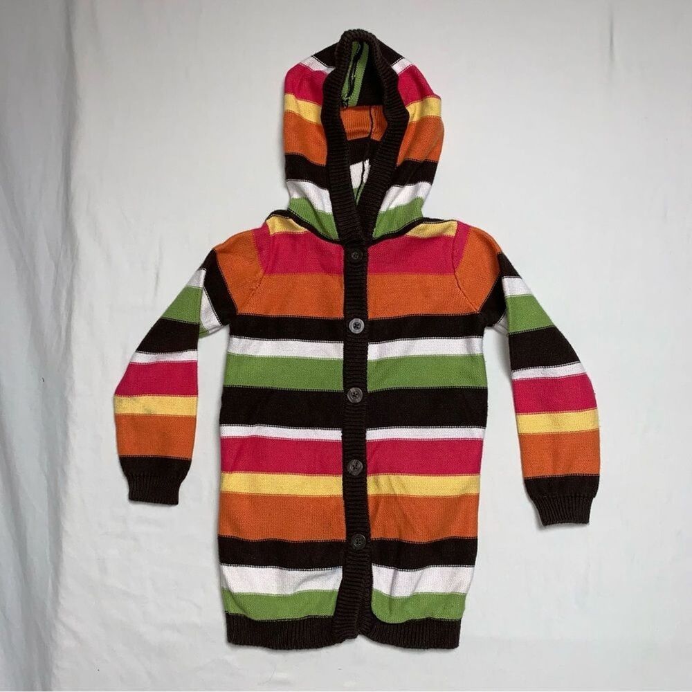 Gymboree Cardigan Sweater Girls 3-4 Fall Colorful striped Long Belt Button Front